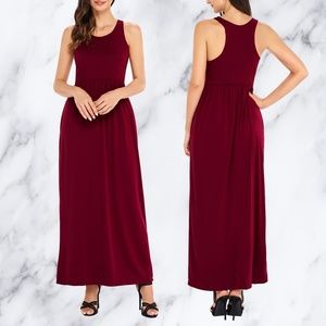 Maroon Racerback Sleeveless Maxi with Pockets
